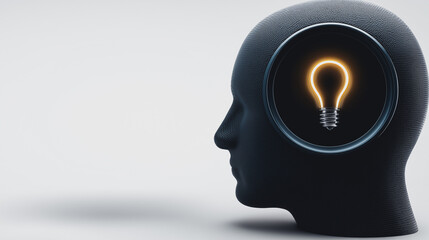Illumination of Idea: A striking illustration of a human head silhouette, where the glow of an incandescent light bulb represents innovation and the birth of concepts.