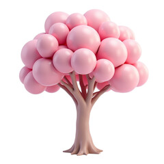 Whimsical 3D Render of a Cute Pink Bubble Tree with Transparent Background