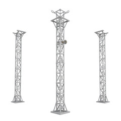 White metal truss towers structure for lighting rig and stage design isolated on black studio background. This is a PNG file with a transparent background