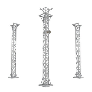 White metal truss towers structure for lighting rig and stage design isolated on black studio background. This is a PNG file with a transparent background