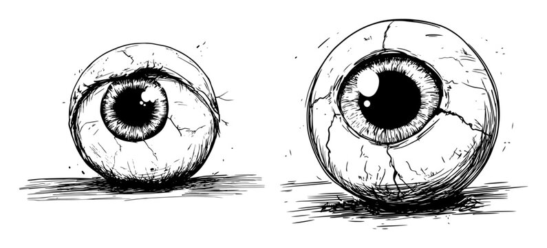 realistic creepy eyeballs hand drawn illustration