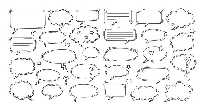 hand drawn comic speech and thought bubble set