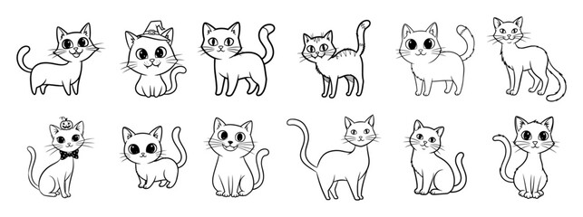Obraz premium adorable hand drawn cats in various poses