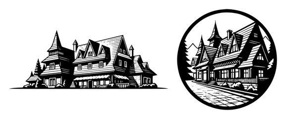 Obraz premium hand drawn vintage haunted house illustrations