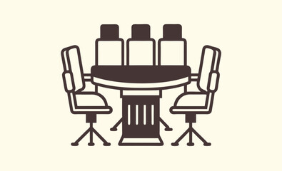 Conference table icon, meeting room furniture, office table silhouette, workspace vector illustration, black shape graphic,  