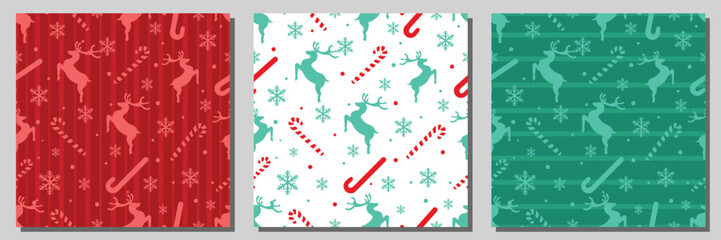 Christmas Seamless Patterns Set. Christmas and New year Holiday Repeatable Pattern. Decorative Elements Texture for Wallpaper, Gift Wrapping paper, Card or Banner Template or Fabric Textile Prints.