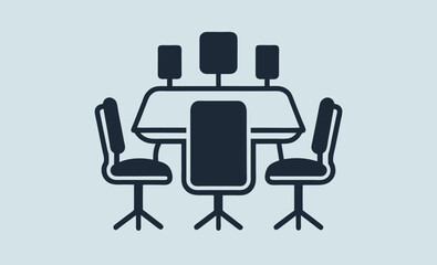 Conference table icon, meeting room furniture, office table silhouette, workspace vector illustration, black shape graphic,  