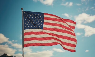 American flag waving outdoors patriotic symbol national pride