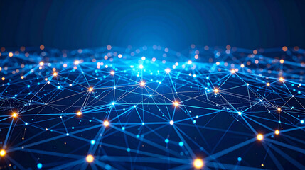 Dynamic network grid with glowing nodes, some nodes flickering as if under attack,