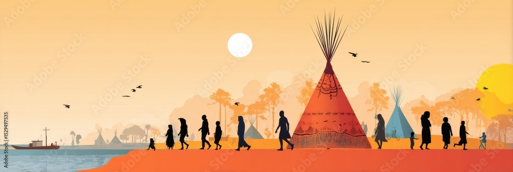 Poster infographic showcasing mental health challenges within indigenous communities in a serene natural se