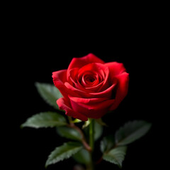 Fototapeta premium Close-up of a vibrant red rose against a black backdrop.