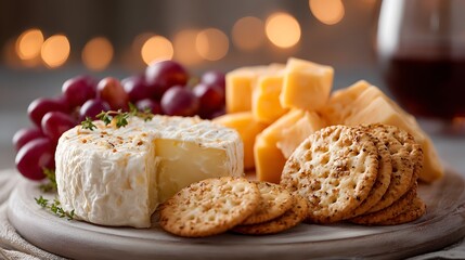 Gourmet Cheese Platter with Crackers, Grapes, and Cheddar for Elegant Entertaining