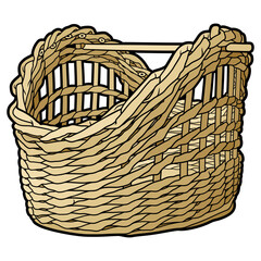 Cartoon hand drawn wicker basket isolated on white background. Vector doodle illustration