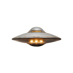 Retro Futuristic Flying Saucer UFO Spaceship Isolated on Transparent Background