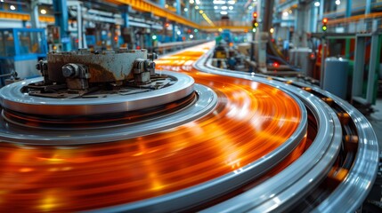 An industrial production line captures the dynamic flow of copper in vibrant colors, highlighting the essence of manufacturing and the power of modern technology.