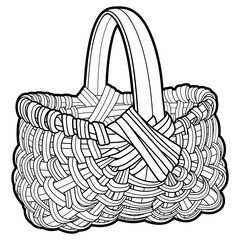 Cartoon hand drawn wicker basket isolated on white background. Vector doodle illustration	