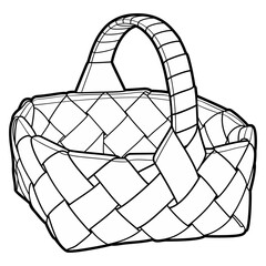 Cartoon hand drawn wicker basket isolated on white background. Vector doodle illustration	