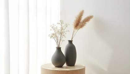Elegant Home Decor with Pampas Grass and Gypsophila in Gray Vases