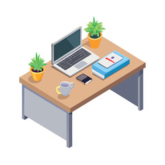 Modern office desk with laptop and computer, a perfect setup for business work