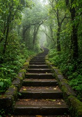 Obraz premium Stone Staircase Ascending Through a Lush Green Forest