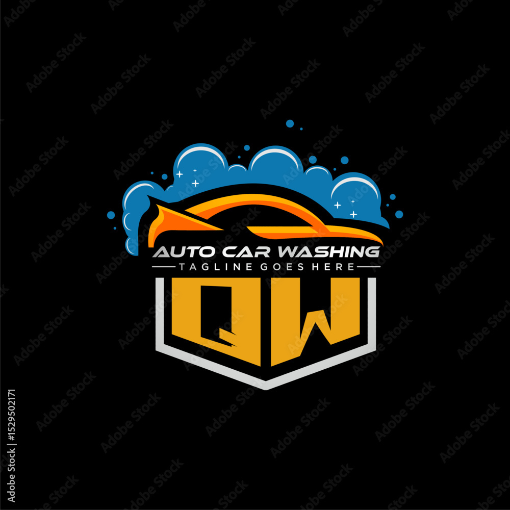 Poster qw initial monogram for carwash with car clean image design vector