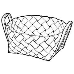 Cartoon hand drawn wicker basket isolated on white background. Vector doodle illustration	