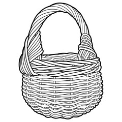 Cartoon hand drawn wicker basket isolated on white background. Vector doodle illustration	