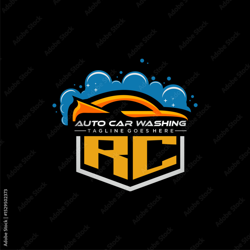 Poster rc initial monogram for carwash with car clean image design vector