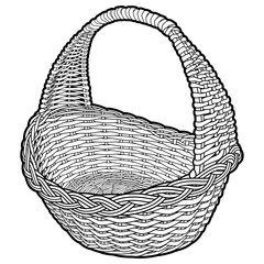 Cartoon hand drawn wicker basket isolated on white background. Vector doodle illustration	