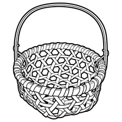 Cartoon hand drawn wicker basket isolated on white background. Vector doodle illustration	