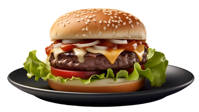 Grilled Beef Burger with Toppings – Isolated