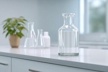 sleek minimalistic image of stark white pharmaceutical laboratory workstation