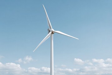 towering wind turbine stands solitary against clear blue sky blades slowly spinning