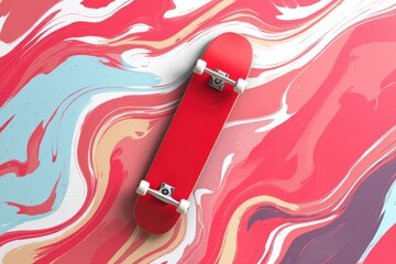 Red Skateboard on Abstract Swirl Background