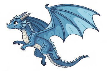 Fototapeta premium Tiny Flying Blue Dragon Pixel Art – Fantasy Style 