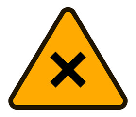 Irritant hazard warning sign featuring a black cross on a yellow triangle, signaling caution for potential skin or respiratory irritation, isolated on white