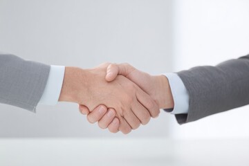 close-up of two hands shaking representing business deal on clean minimalistic background
