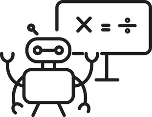 Robot with math equation on board, expressing curiosity
