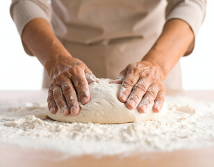 Traditional cuisine comes alive as grandmother hands knead dough cooking with love and care at homehand flour tradition bread