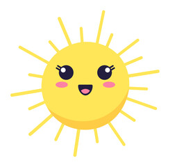 Cartoon sun character beaming with happiness, radiating warmth and joy, enhancing children's illustrations and summer themed designs with its cheerful and playful presence