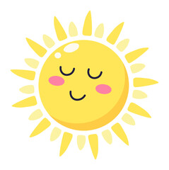 Cartoon illustration of a stylized sun character with closed eyes and a gentle smile, conveying a sense of warmth, happiness, and relaxation