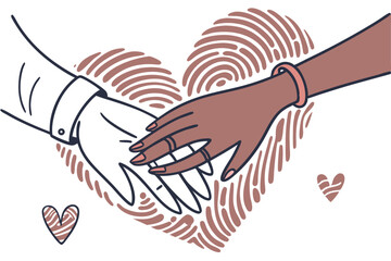 Intertwined hands forming fingerprint design closeness and connection