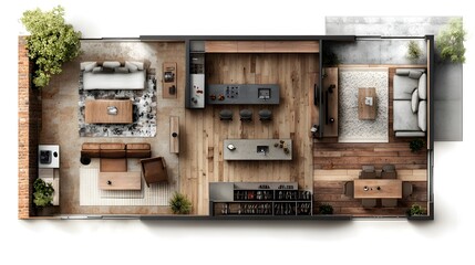 A contemporary and inviting home interior featuring a harmonious blend of natural wood sleek appliances and thoughtful decor elements
