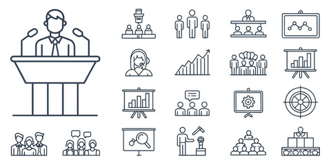  Conference Vector Icon Set — Adjustable Line Weight Business Icons
