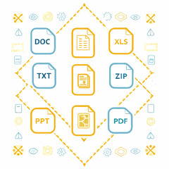 Digital Document Icons Set – PDF, Text, Spreadsheet, Presentation Vector EPS Files
