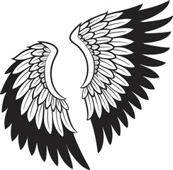 This collection of images displays various black and white illustrations of wings, some with intricate details and others more stylized