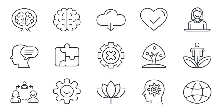  Mental Health & Therapy Vector Icon Set — Adjustable Line Style Illustrations