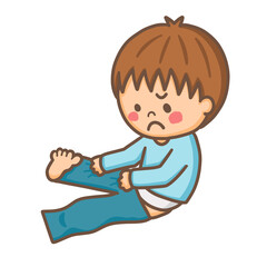 難しそうに座ってズボンを履く男の子