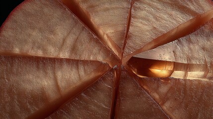 Close-up view of a sliced apple revealing juicy, textured flesh and vibrant color, showcasing the natural beauty and freshness of the fruit in a dramatic lighting setup