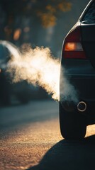 A High Resolution image of closeup car exhaust pipe with visible CO2 smoke billowing out. Carbon emissions and global warming. Environmental problem with diesel and fossil fuels burning.